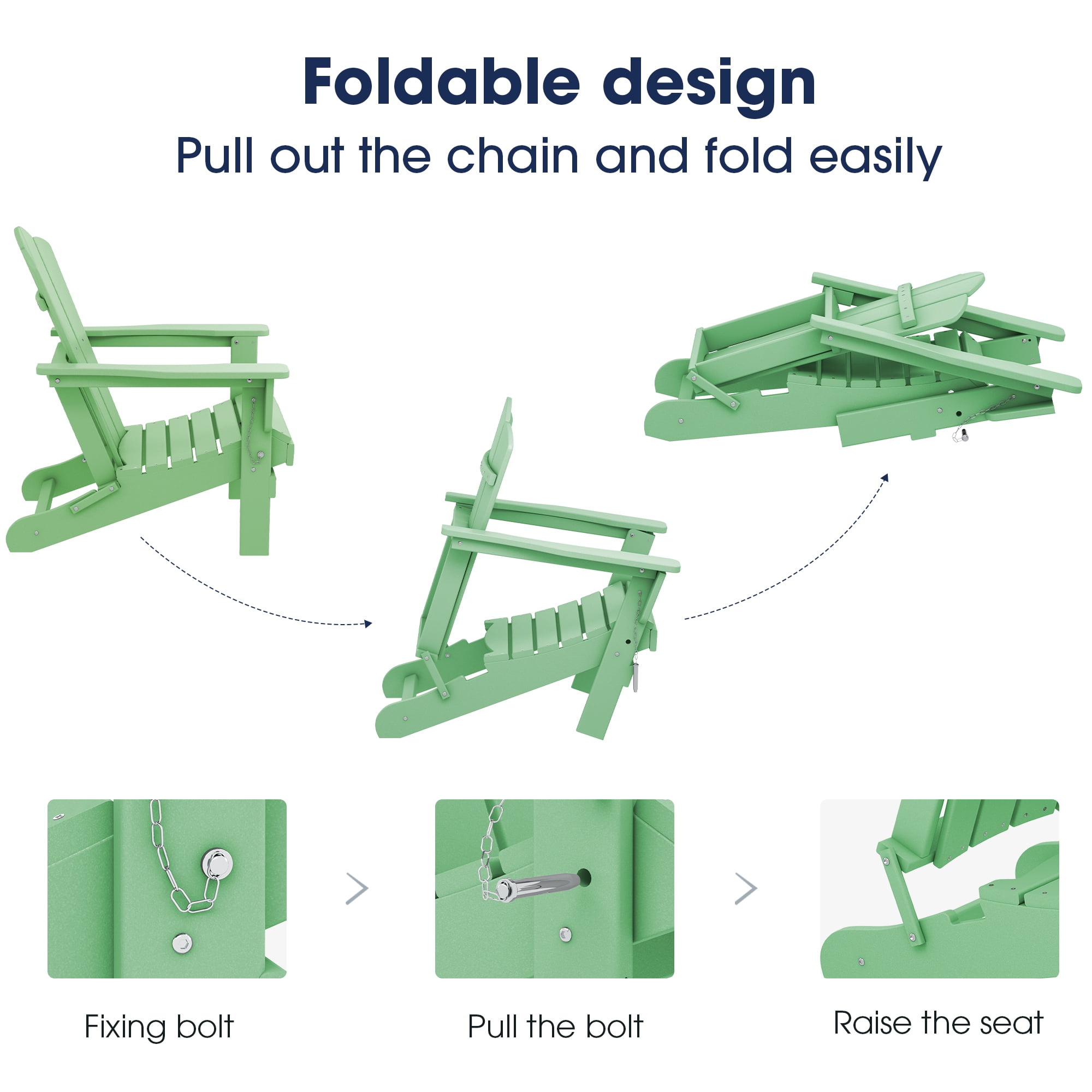 Outdoor Patio Folding HDPE Resin Adirondack Chair, Black-Aldronix