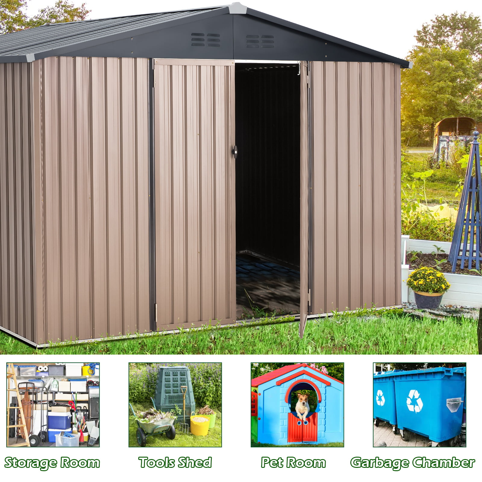 5 x 3 ft. Outdoor Metal Storage Shed with Sliding Roof & Lockable Door for Backyard, Garden-Aldronix