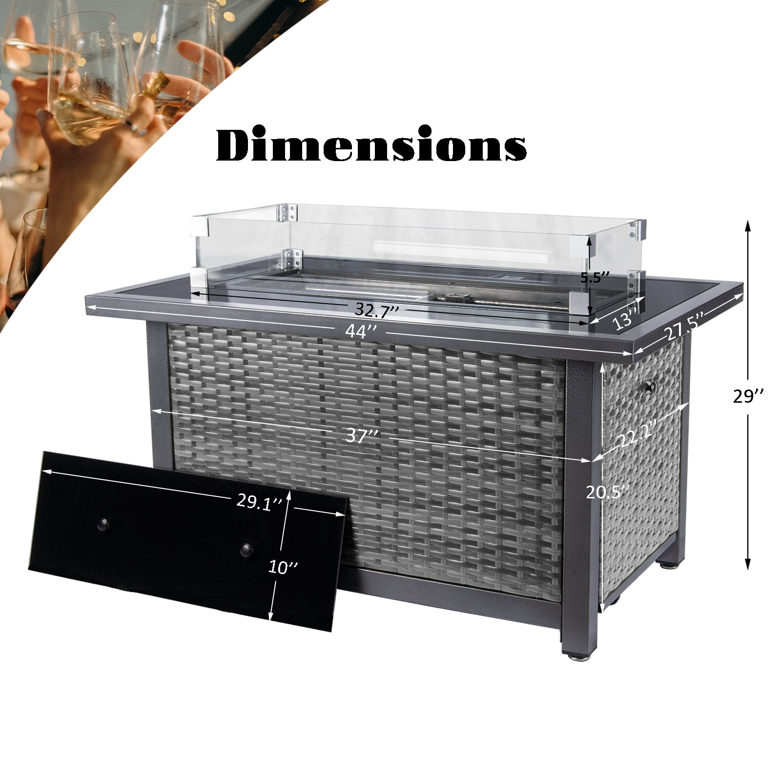 Fire Pit Table, 50,000 BTU Auto-Ignition Fire Pit with Wind Guard-Aldronix