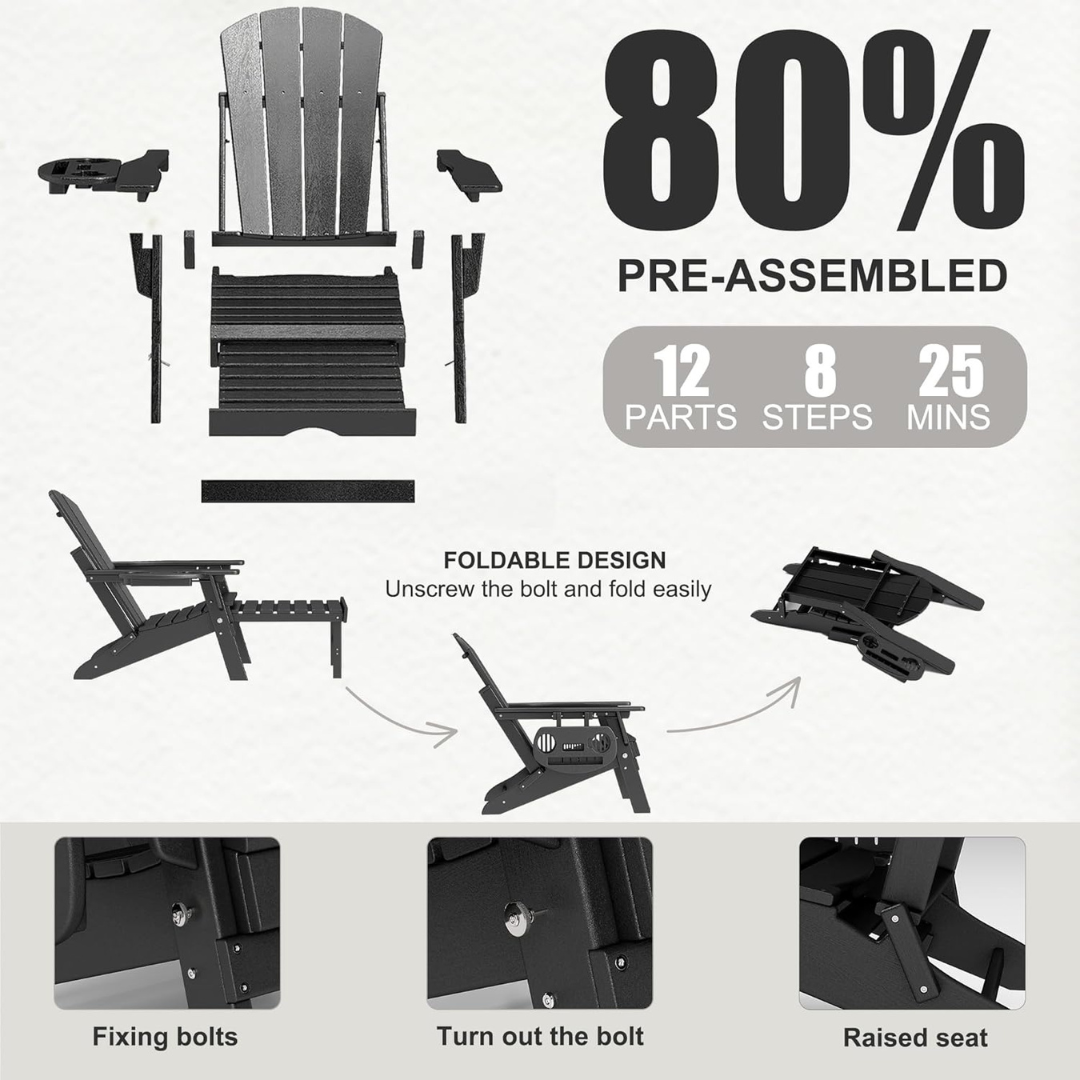Adirondack Chair with Retractable Ottoman-Aldronix