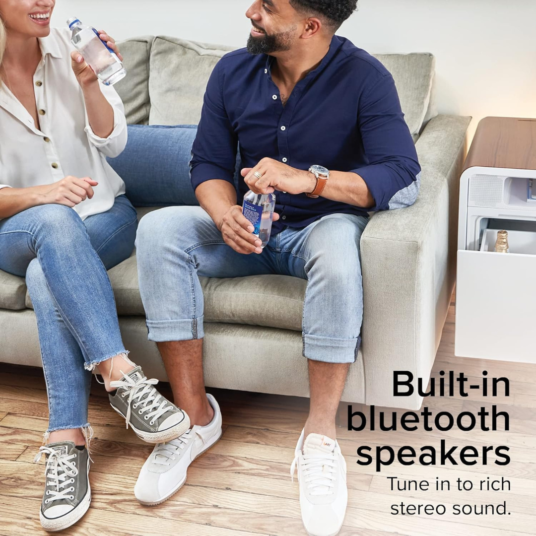 Smart Side/Nightstand Table - with Cooling Drawer, Wireless Charging, Bluetooth Speakers, USB-C and 120V outlets, LED Light-Aldronix