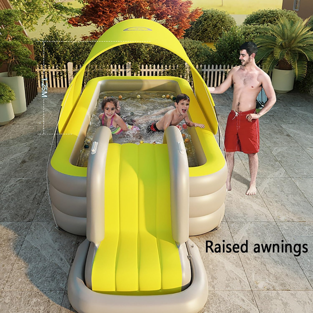Full-Sized Inflatable Kiddie Pool with slide and sunshade-Aldronix