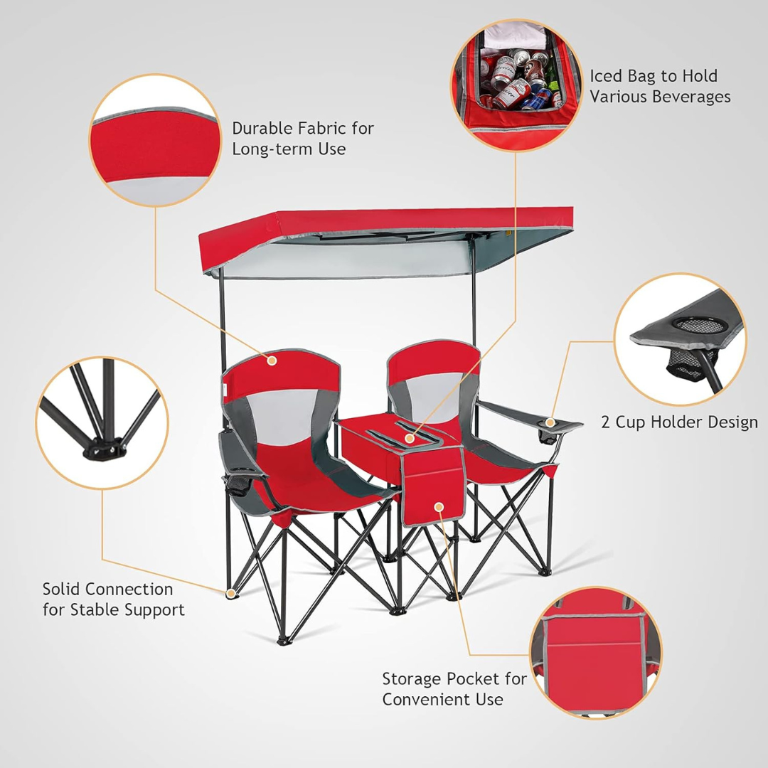 Double Camping Chair w/Shade Canopy-Aldronix