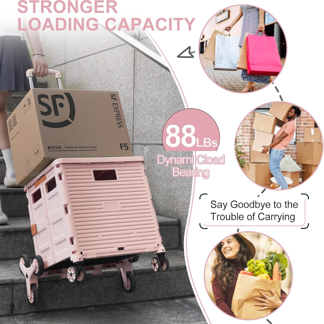 Folding Portable Rolling Crate Handcart - Heavy Duty Collapsible Basket-Aldronix