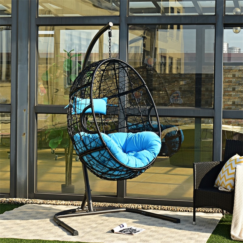 Outdoor Hanging Egg Chair Swing Hammock Chair Set with Stand & Cushion-Aldronix