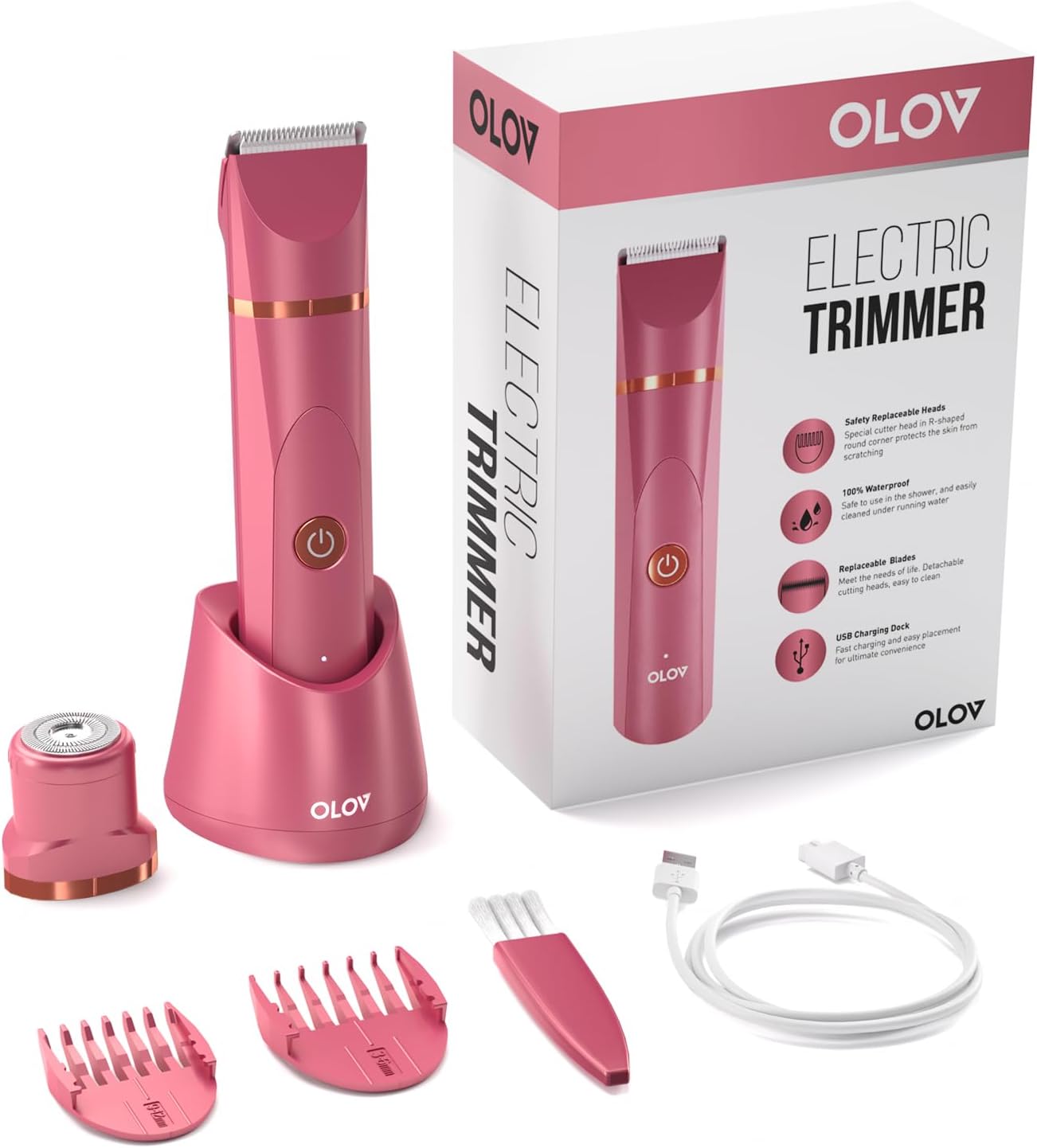  Electric Body Hair Trimmer - Groin Trimmer for Men - Bikini Trimmer Women - Wet/Dry Shaver Groomer, Replaceable Ceramic Blade Heads, USB Recharge Dock, Waterproof Hygiene Razor,Purple-Aldronix