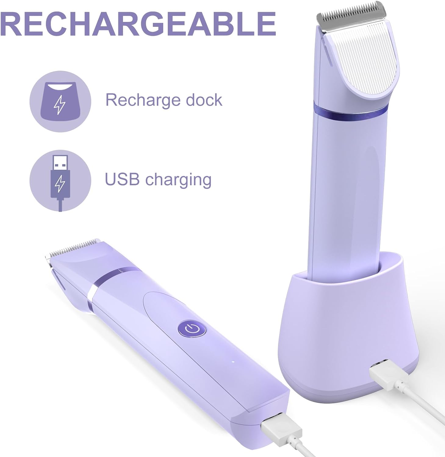  Electric Body Hair Trimmer - Groin Trimmer for Men - Bikini Trimmer Women - Wet/Dry Shaver Groomer, Replaceable Ceramic Blade Heads, USB Recharge Dock, Waterproof Hygiene Razor,Purple-Aldronix