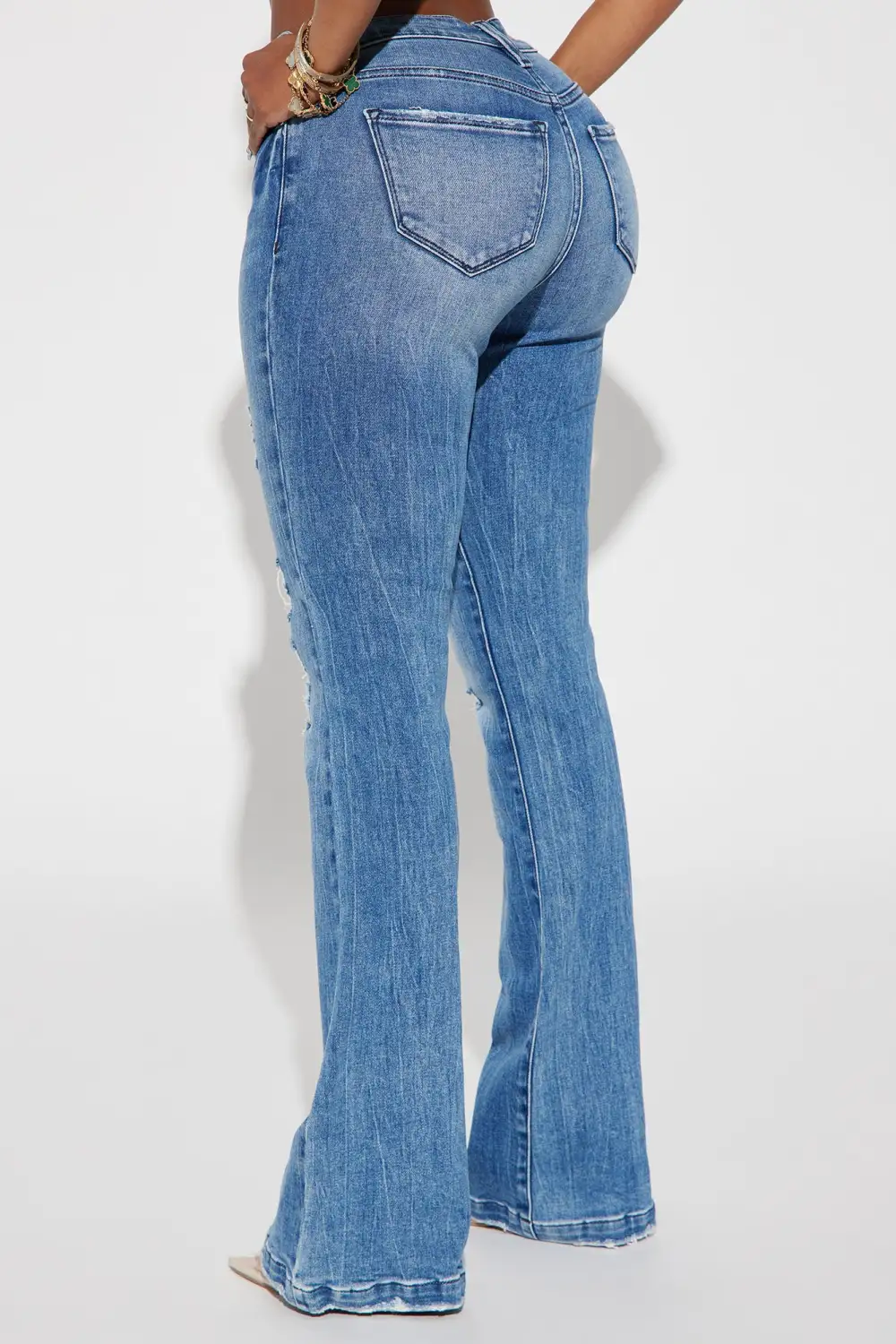 Marley Ripped Compression Flare Jeans - Medium Wash-Aldronix