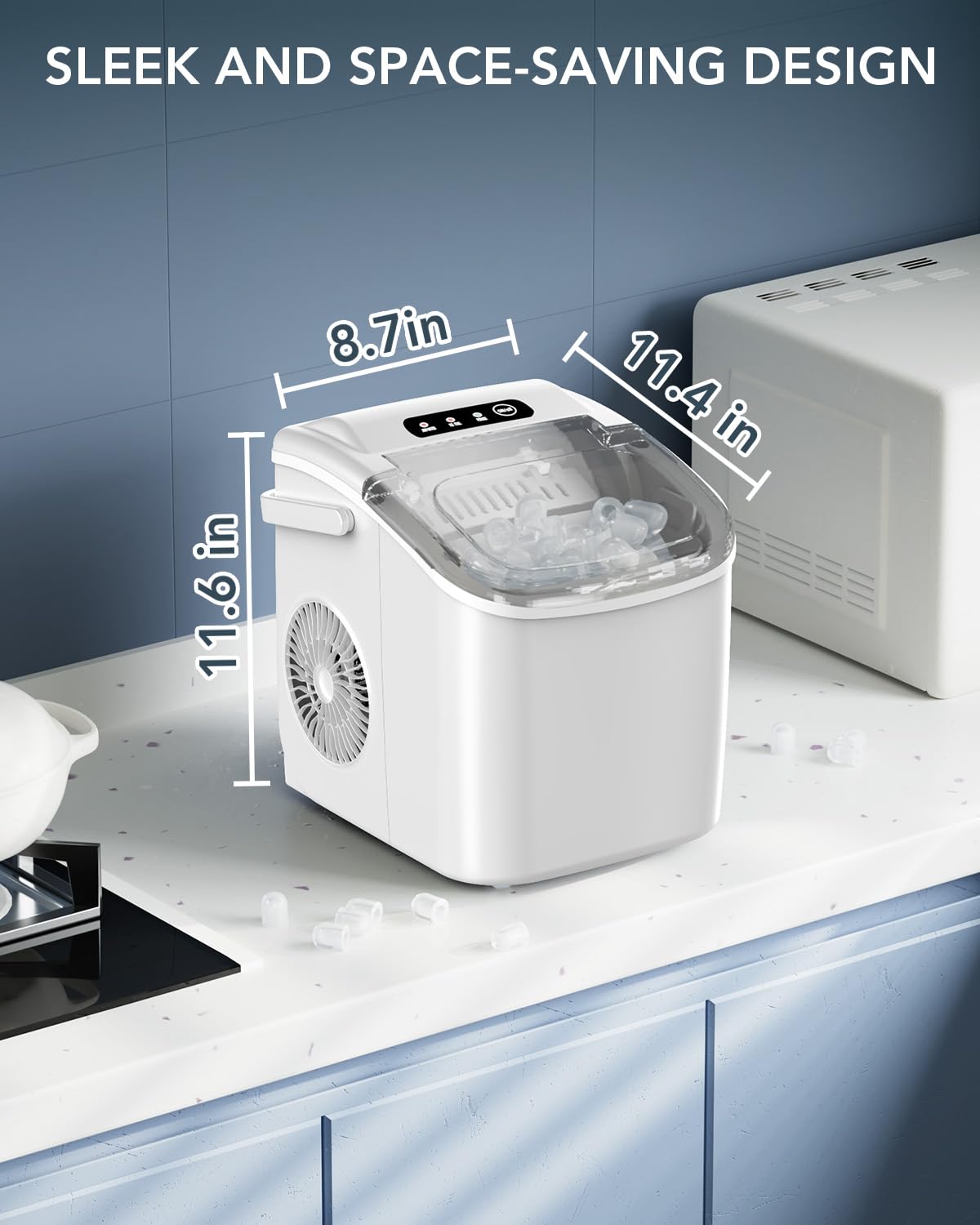 Ice Maker Countertop, Efficient Easy Carry Ice Machine, Self-Cleaning Ice Maker with Ice Scoop & Basket, 9pcs/ 8mins 26.6Lbs Per Day for Home/Office/Kitchen,Black-Aldronix