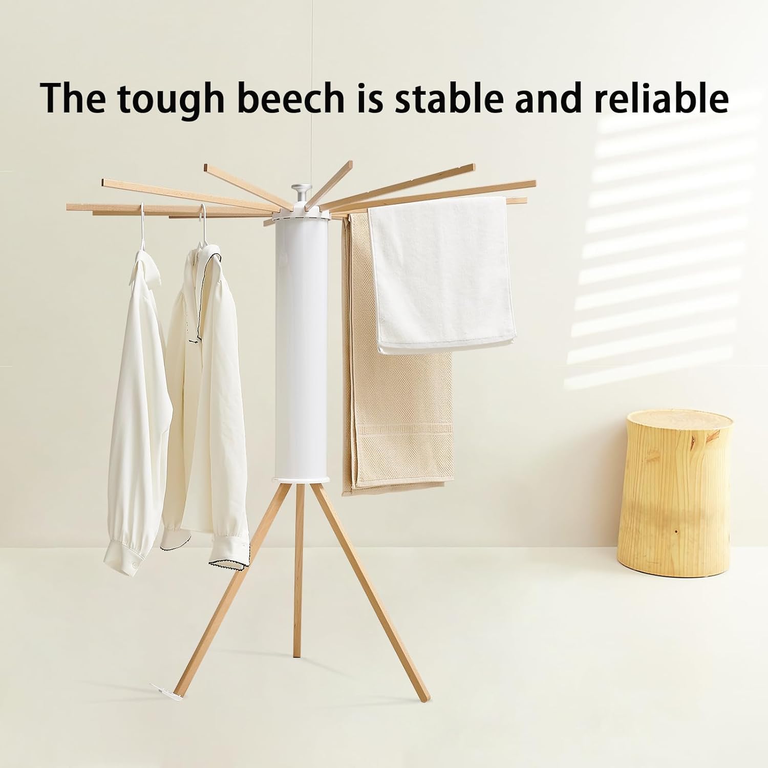 JOOM Tripod Clothes Drying Rack, Garment Rack Portable and Foldable Space Saving Laundry Drying Rack - Drying Rack Clothing Floor Folding Balcony Bedroom Household Wooden-Aldronix