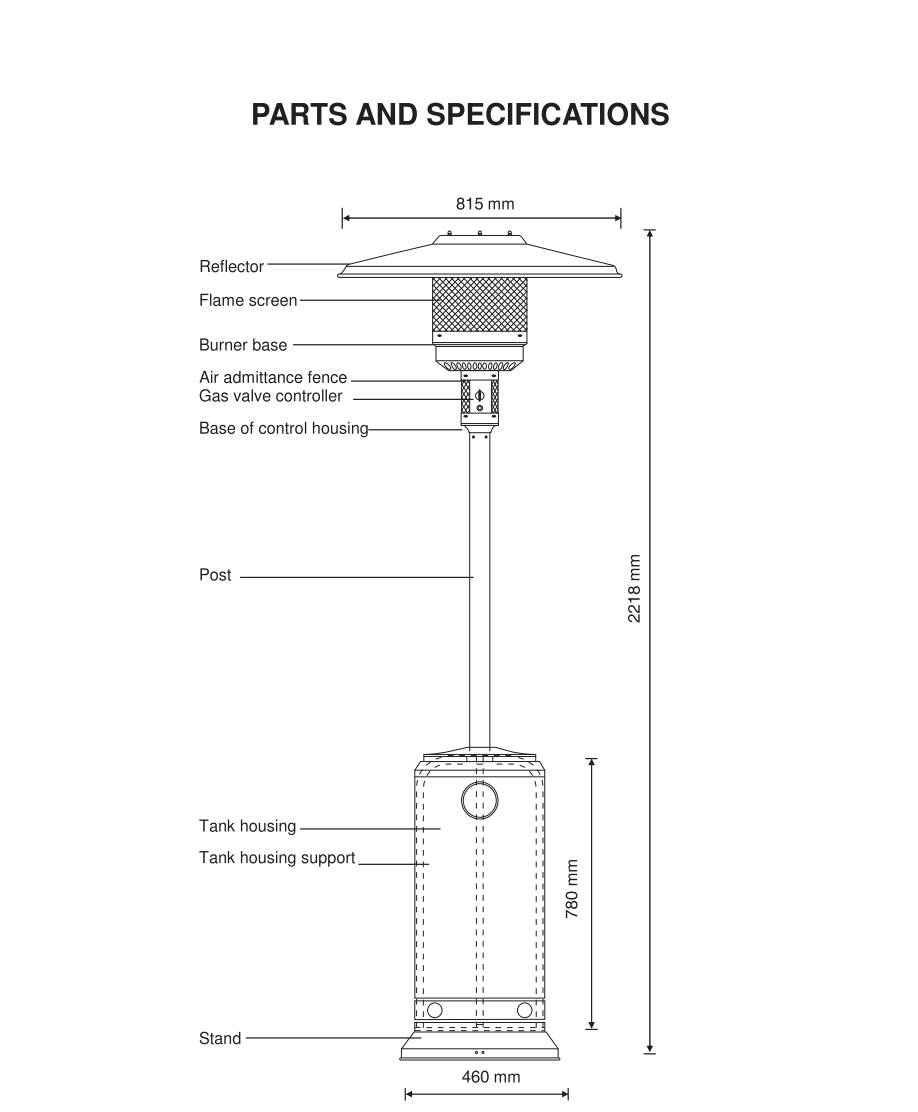 13Kw Gas Patio Heater outdoor 2.2m stainless steel-Aldronix