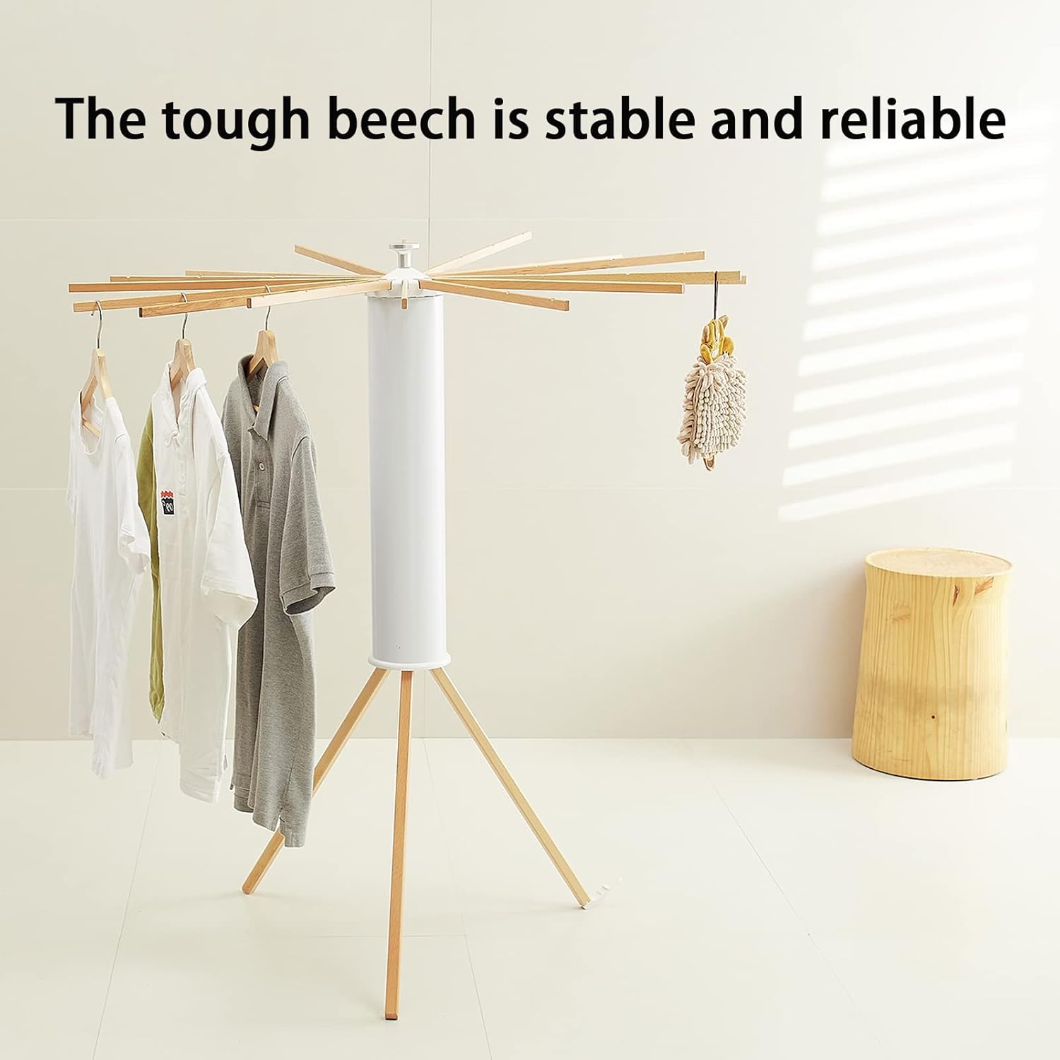 JOOM Tripod Clothes Drying Rack, Garment Rack Portable and Foldable Space Saving Laundry Drying Rack - Drying Rack Clothing Floor Folding Balcony Bedroom Household Wooden-Aldronix