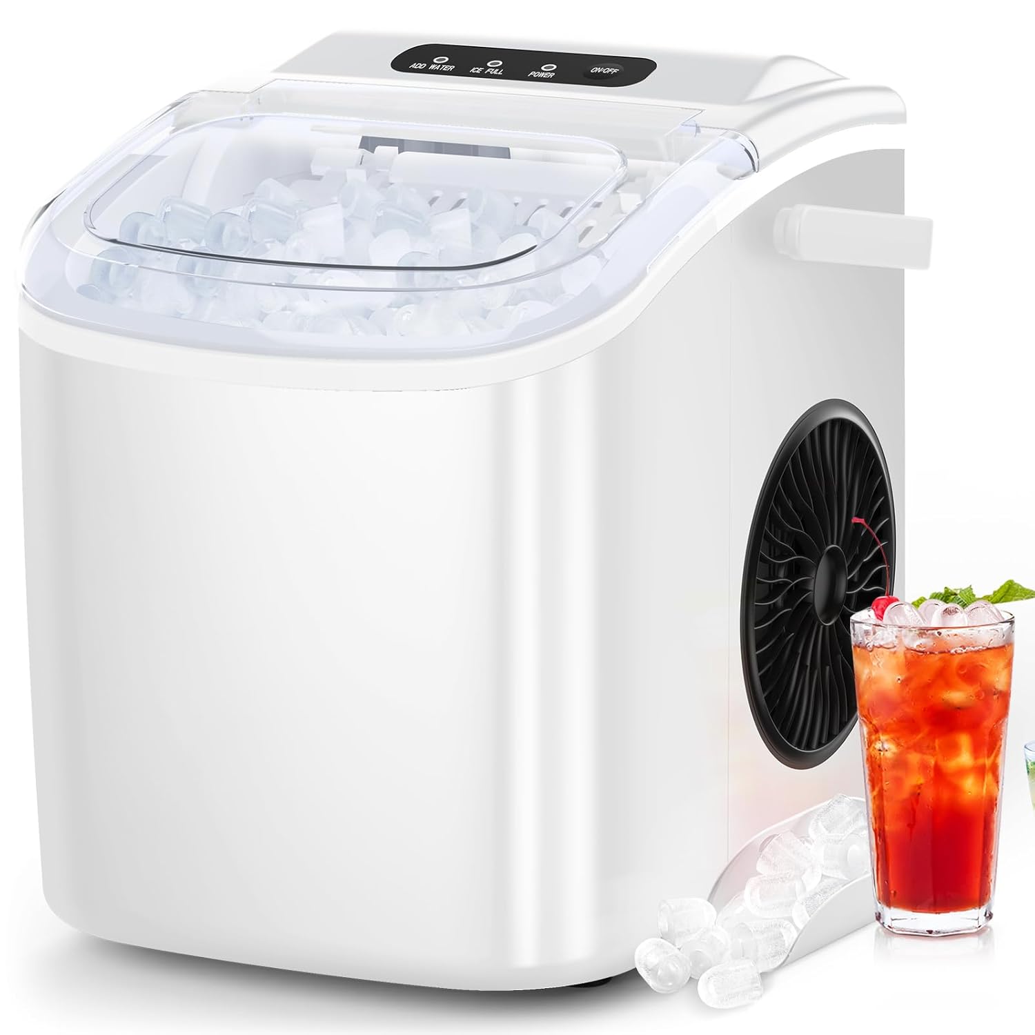 COWSAR Ice Maker Countertop, Portable Ice Machine with Self-Cleaning, 26.5 lbs/24Hrs, 8 Ice Cubes in 6 Mins, Ice Basket and Scoop, Ideal for Home, Kitchen, Bar, Camping-Aldronix