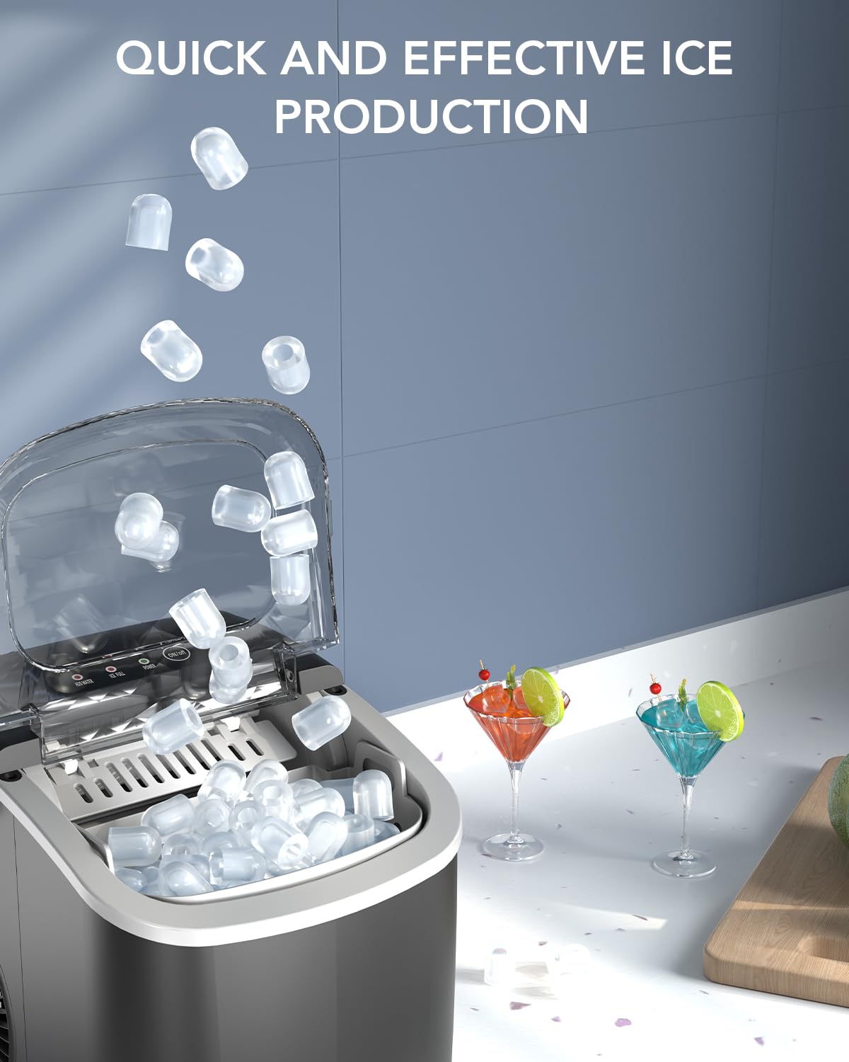 Ice Maker Countertop, Efficient Easy Carry Ice Machine, Self-Cleaning Ice Maker with Ice Scoop & Basket, 9pcs/ 8mins 26.6Lbs Per Day for Home/Office/Kitchen,Black-Aldronix