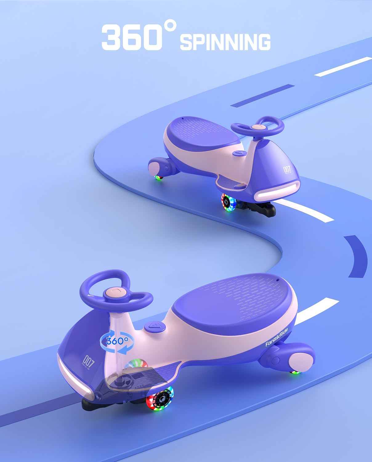 FanttikRide 12V N7 Pro Electric Wiggle Car with Pedal, Rechargeable Battery, CyberWiggle, 2 in 1 Swing Car, 2 Speed, Anti-Rollover, Flashing Wheels, Bluetooth, for Ages 3 and Up, 150 Lbs, Blue-Aldronix