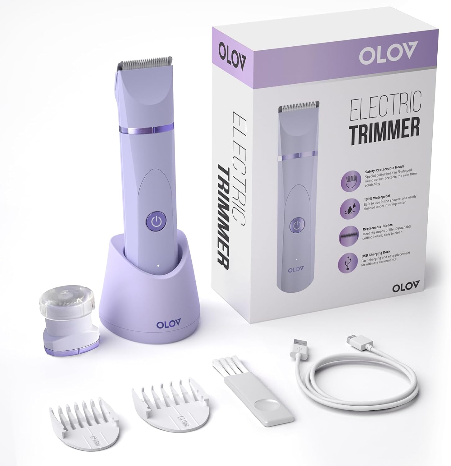  Electric Body Hair Trimmer - Groin Trimmer for Men - Bikini Trimmer Women - Wet/Dry Shaver Groomer, Replaceable Ceramic Blade Heads, USB Recharge Dock, Waterproof Hygiene Razor,Purple-Aldronix