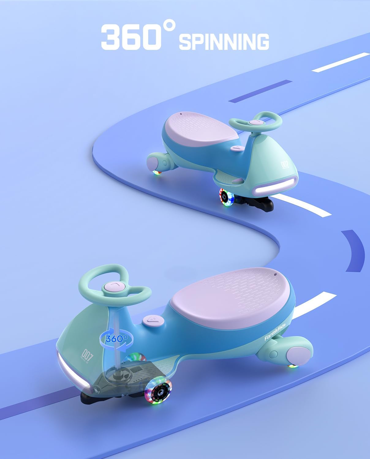FanttikRide 12V N7 Pro Electric Wiggle Car with Pedal, Rechargeable Battery, CyberWiggle, 2 in 1 Swing Car, 2 Speed, Anti-Rollover, Flashing Wheels, Bluetooth, for Ages 3 and Up, 150 Lbs, Blue-Aldronix