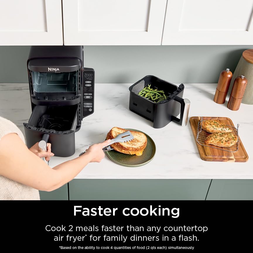 Ninja Air Fryer, 10QT DoubleStack XL 2-Basket, Compact Design, Cooks 5lb Whole Chicken, Feeds Up to 8 People, 6-in-1 Air Fryer, Roast, Bake & More, Easy to Clean, Dishwasher Safe Parts, Grey, SL401-Aldronix