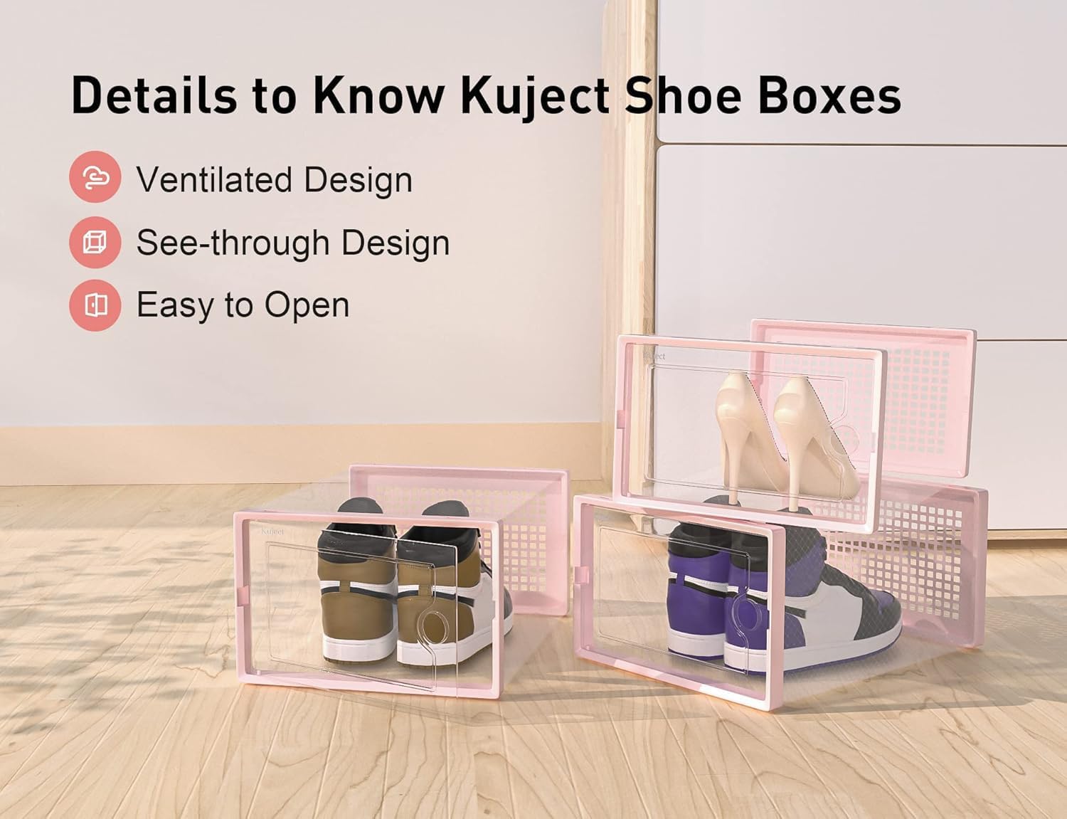 Large Shoe Storage Boxes Organizers Clear Plastic Stackable 12 Pack, Shoe Rack & Holder Substitute, Sneaker Containers, Toy Storage Organizer Bins for Entryway, Closet, Under Bed, Black-Aldronix