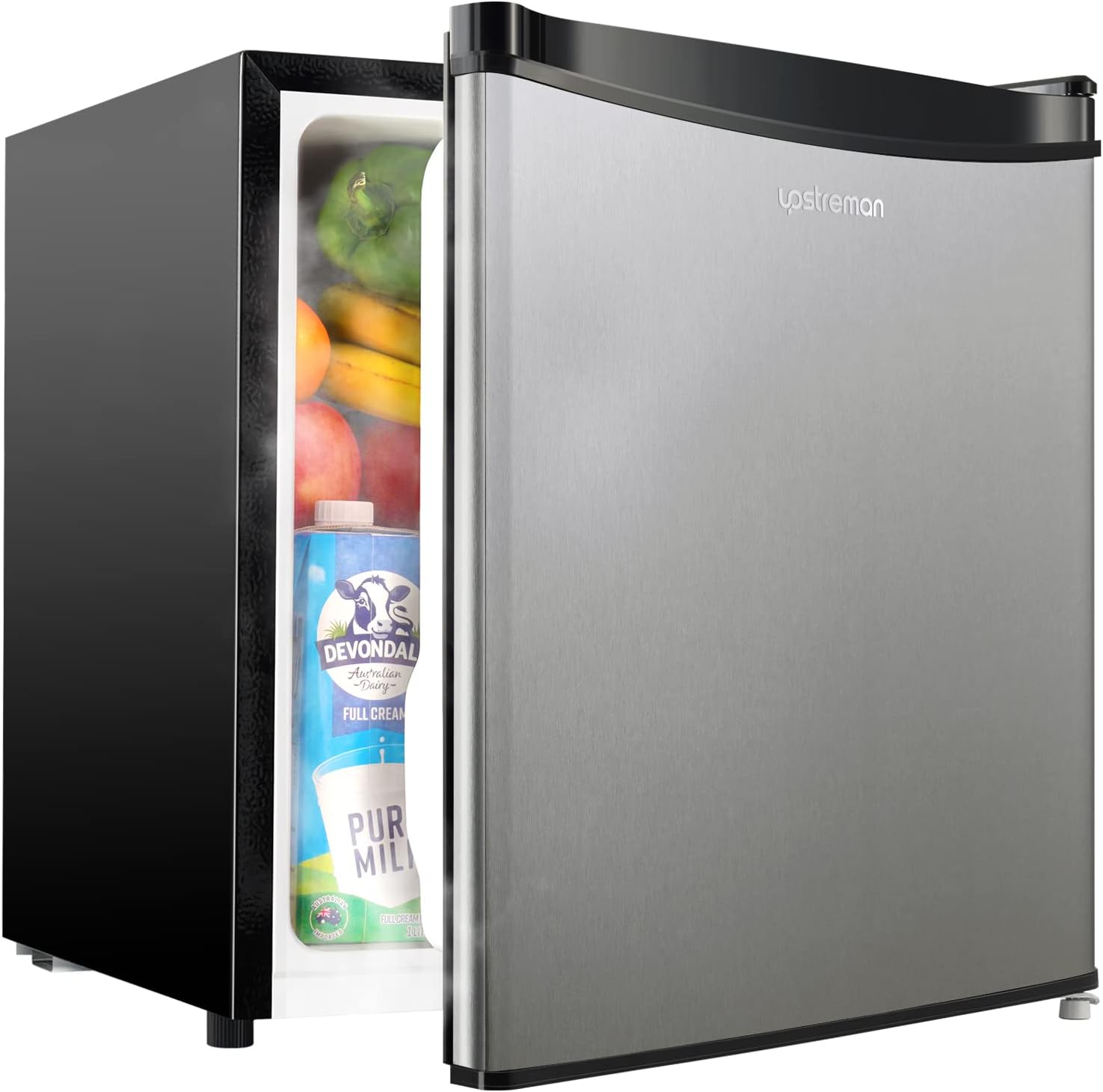 Upstreman 1.7 Cu.ft Mini Fridge with Freezer, Dorm Essentials, Adjustable Thermostat, Energy Saving, Low Noise, Single Door Compact Refrigerator for Dorm, Office, Bedroom, Black-FR17-Aldronix