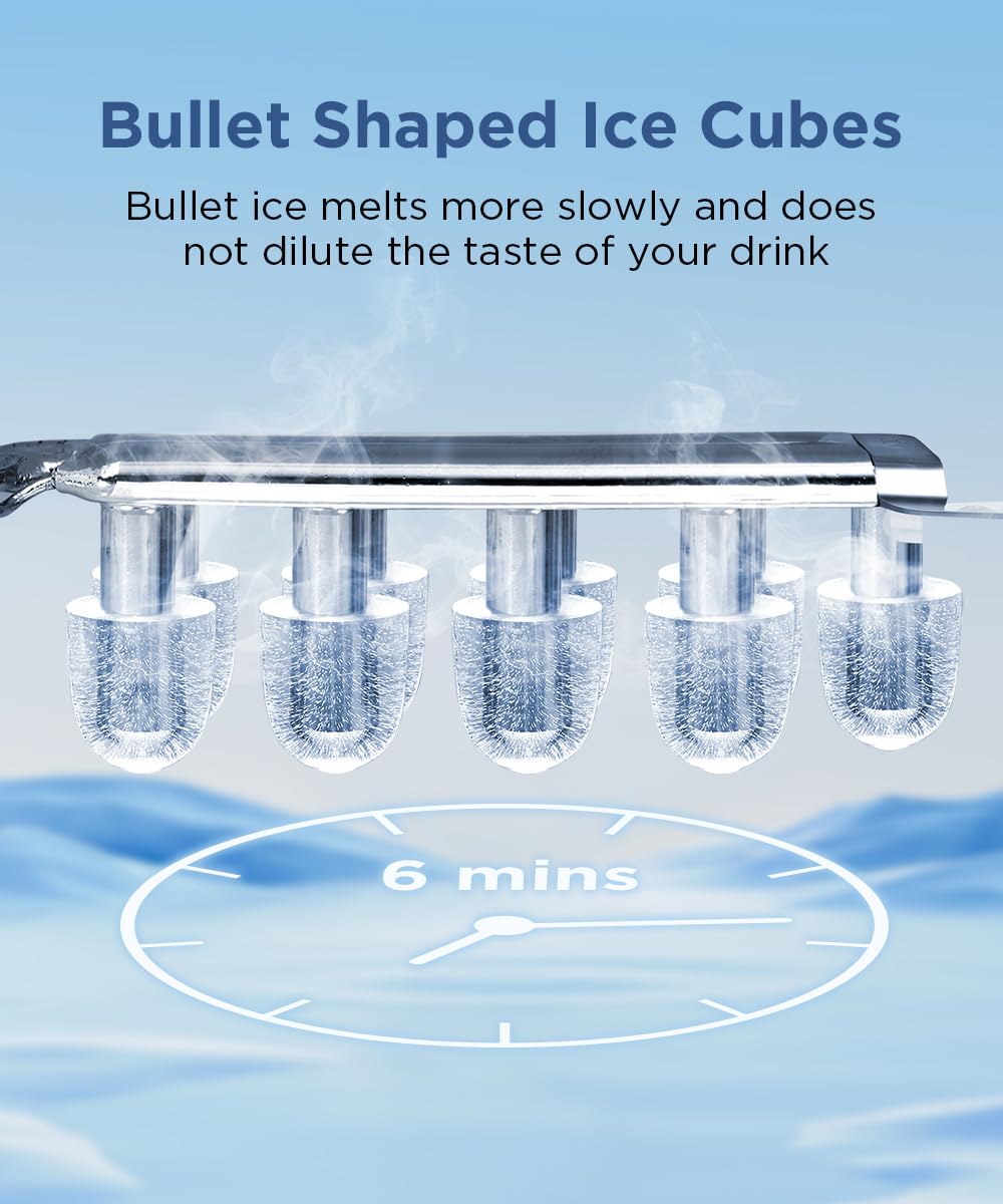 COWSAR Ice Maker Countertop, Portable Ice Machine with Self-Cleaning, 26.5 lbs/24Hrs, 8 Ice Cubes in 6 Mins, Ice Basket and Scoop, Ideal for Home, Kitchen, Bar, Camping-Aldronix