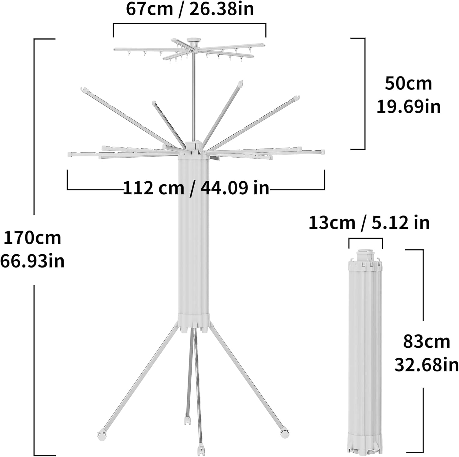 JOOM Tripod Clothes Drying Rack, Garment Rack Portable and Foldable Space Saving Laundry Drying Rack - Drying Rack Clothing Floor Folding Balcony Bedroom Household Wooden-Aldronix