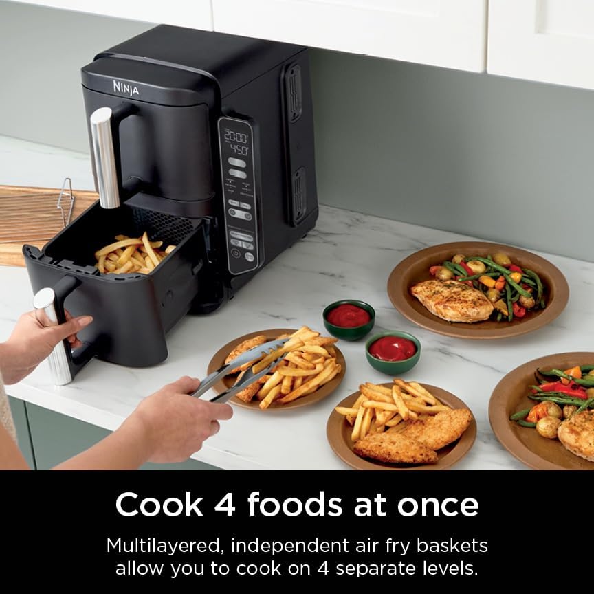 Ninja Air Fryer, 10QT DoubleStack XL 2-Basket, Compact Design, Cooks 5lb Whole Chicken, Feeds Up to 8 People, 6-in-1 Air Fryer, Roast, Bake & More, Easy to Clean, Dishwasher Safe Parts, Grey, SL401-Aldronix
