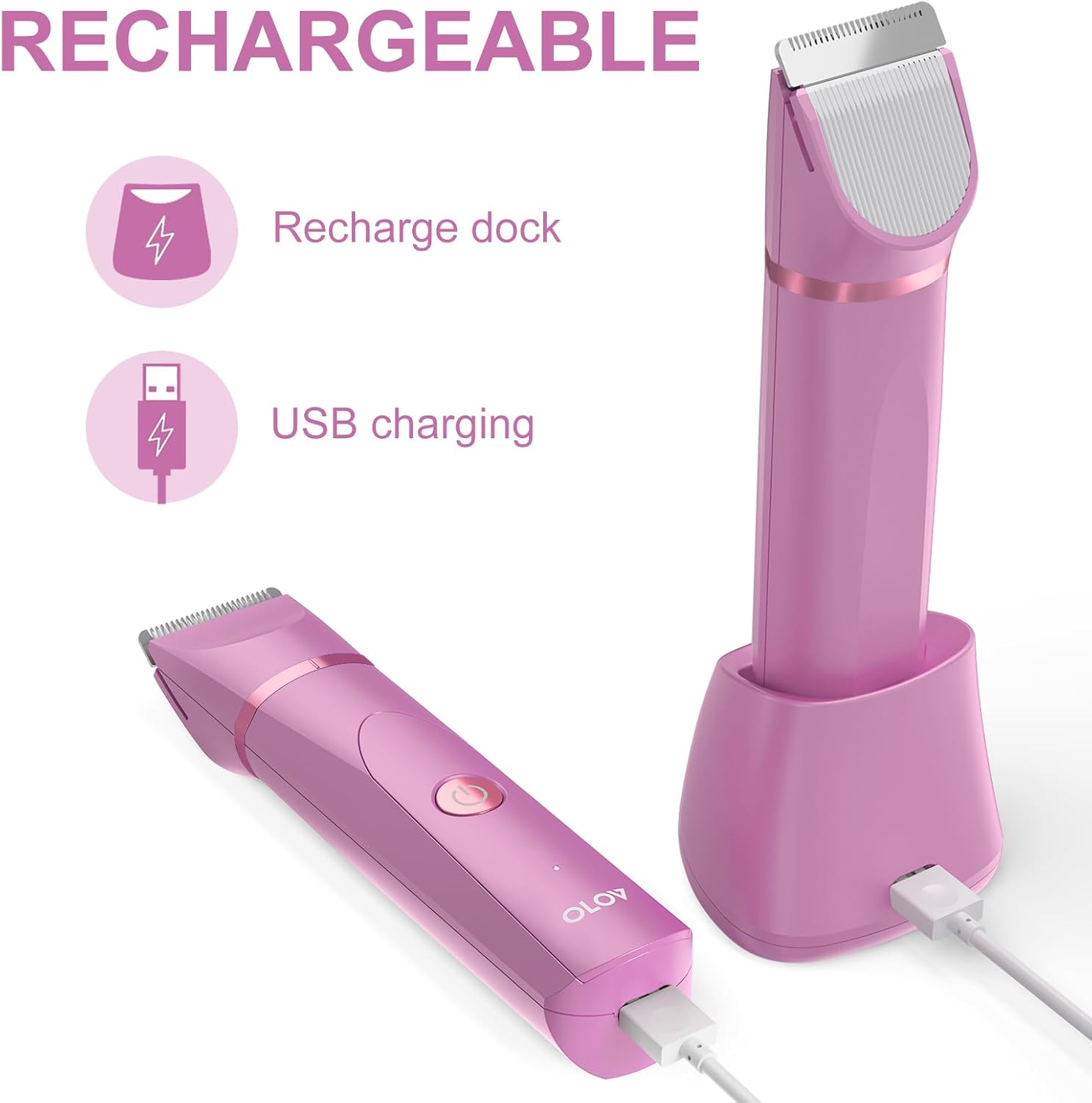  Electric Body Hair Trimmer - Groin Trimmer for Men - Bikini Trimmer Women - Wet/Dry Shaver Groomer, Replaceable Ceramic Blade Heads, USB Recharge Dock, Waterproof Hygiene Razor,Purple-Aldronix
