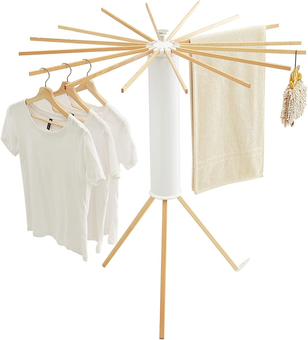 JOOM Tripod Clothes Drying Rack, Garment Rack Portable and Foldable Space Saving Laundry Drying Rack - Drying Rack Clothing Floor Folding Balcony Bedroom Household Wooden-Aldronix