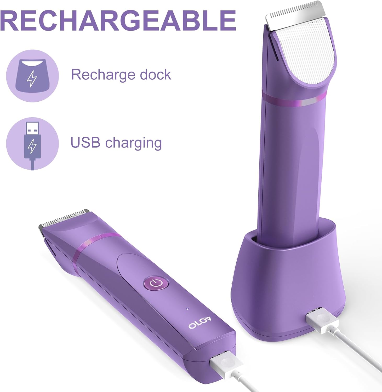  Electric Body Hair Trimmer - Groin Trimmer for Men - Bikini Trimmer Women - Wet/Dry Shaver Groomer, Replaceable Ceramic Blade Heads, USB Recharge Dock, Waterproof Hygiene Razor,Purple-Aldronix