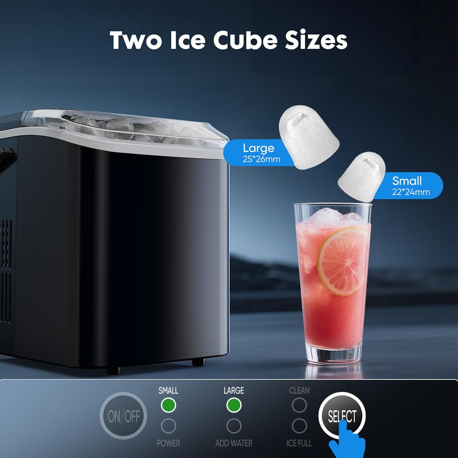 Sweetcrispy Countertop Ice Maker, Portable Ice Machine Self-Cleaning, 9 Cubes in 6 Mins, 26 lbs/24Hrs, 2 Sizes of Bullet Ice for Home Party Office,Elegant Black-Aldronix