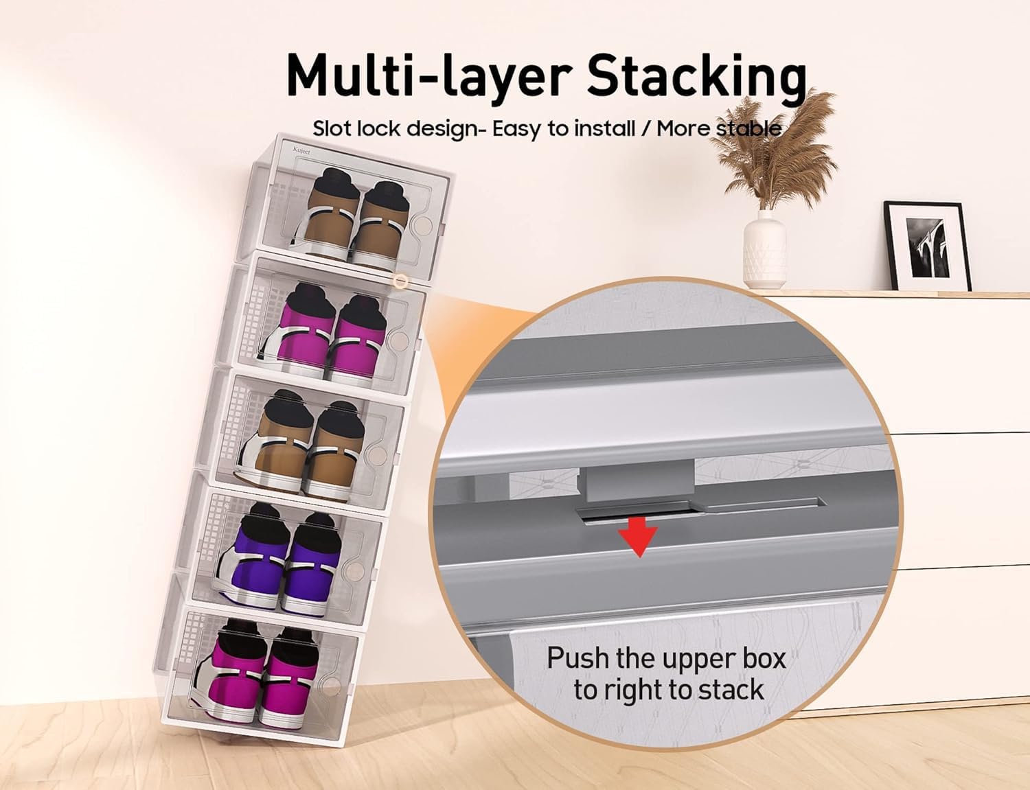 Large Shoe Storage Boxes Organizers Clear Plastic Stackable 12 Pack, Shoe Rack & Holder Substitute, Sneaker Containers, Toy Storage Organizer Bins for Entryway, Closet, Under Bed, Black-Aldronix