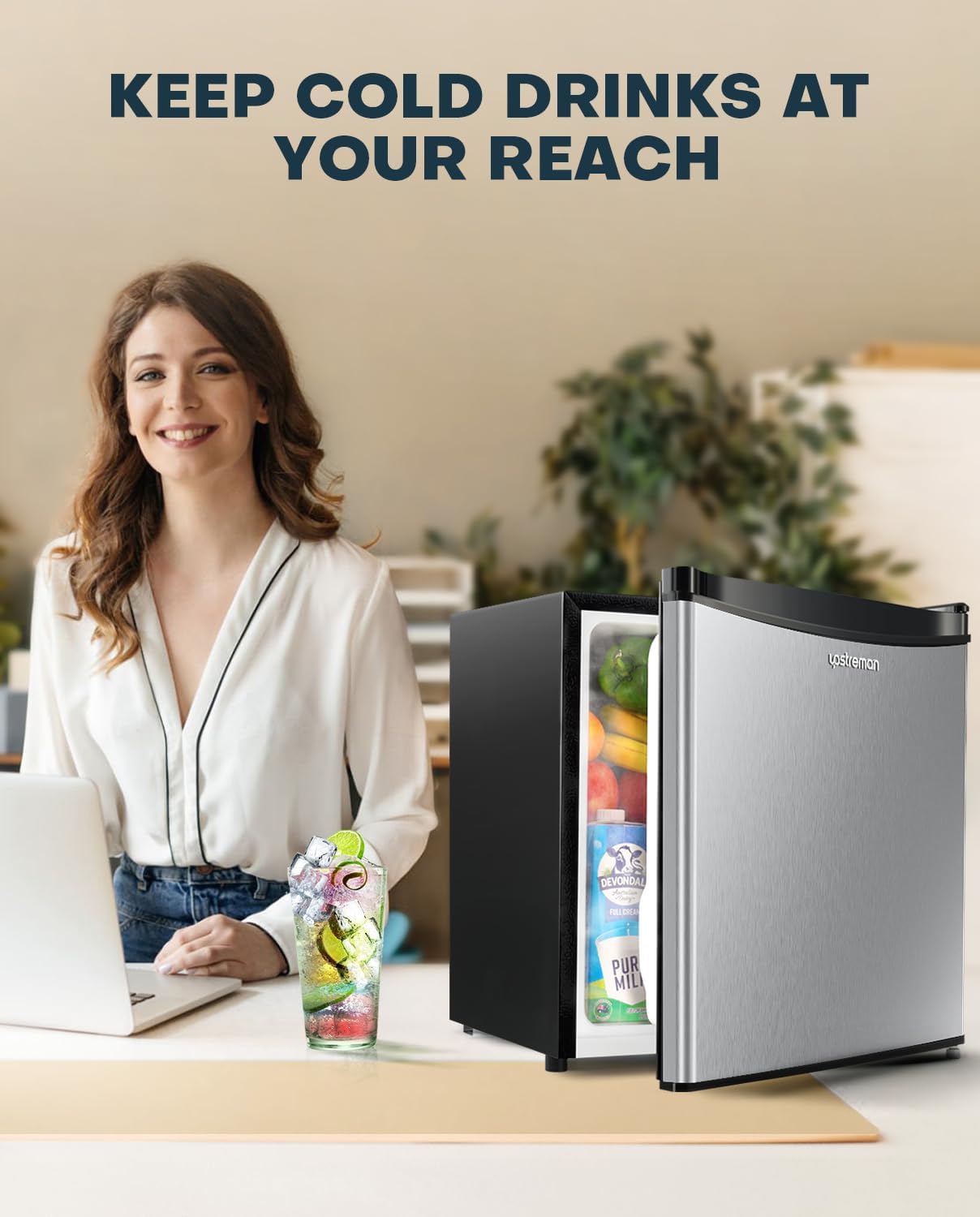 Upstreman 1.7 Cu.ft Mini Fridge with Freezer, Dorm Essentials, Adjustable Thermostat, Energy Saving, Low Noise, Single Door Compact Refrigerator for Dorm, Office, Bedroom, Black-FR17-Aldronix