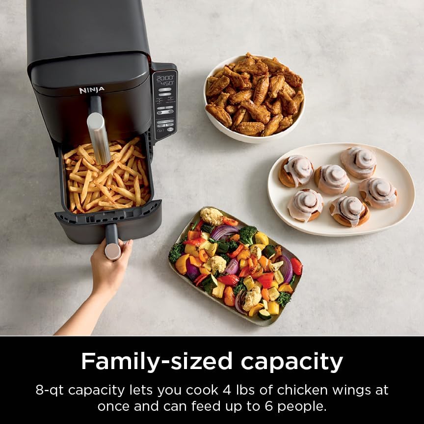 Ninja Air Fryer, 10QT DoubleStack XL 2-Basket, Compact Design, Cooks 5lb Whole Chicken, Feeds Up to 8 People, 6-in-1 Air Fryer, Roast, Bake & More, Easy to Clean, Dishwasher Safe Parts, Grey, SL401-Aldronix