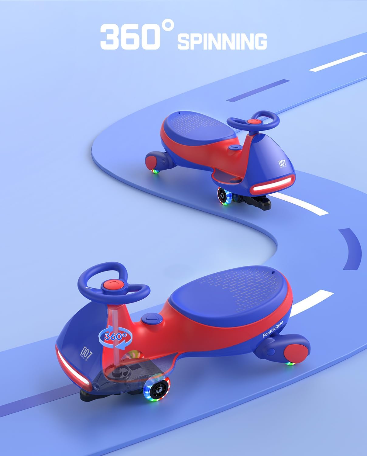 FanttikRide 12V N7 Pro Electric Wiggle Car with Pedal, Rechargeable Battery, CyberWiggle, 2 in 1 Swing Car, 2 Speed, Anti-Rollover, Flashing Wheels, Bluetooth, for Ages 3 and Up, 150 Lbs, Blue-Aldronix