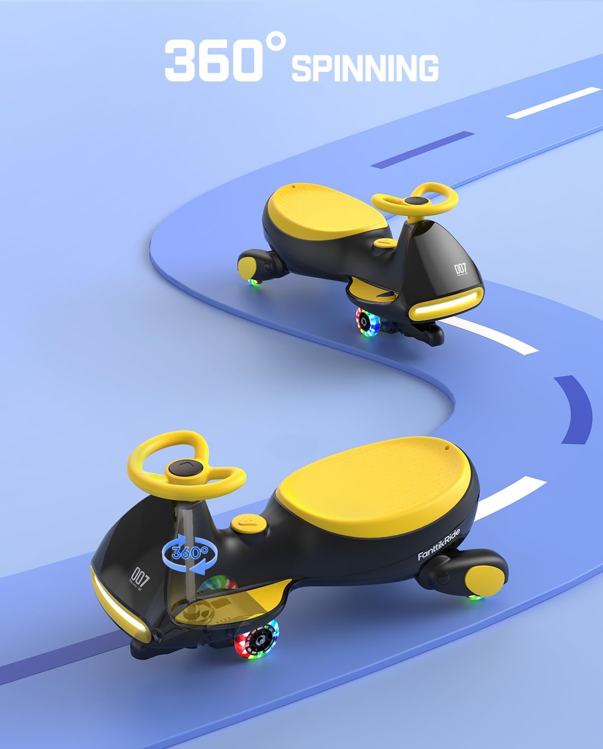 FanttikRide 12V N7 Pro Electric Wiggle Car with Pedal, Rechargeable Battery, CyberWiggle, 2 in 1 Swing Car, 2 Speed, Anti-Rollover, Flashing Wheels, Bluetooth, for Ages 3 and Up, 150 Lbs, Blue-Aldronix