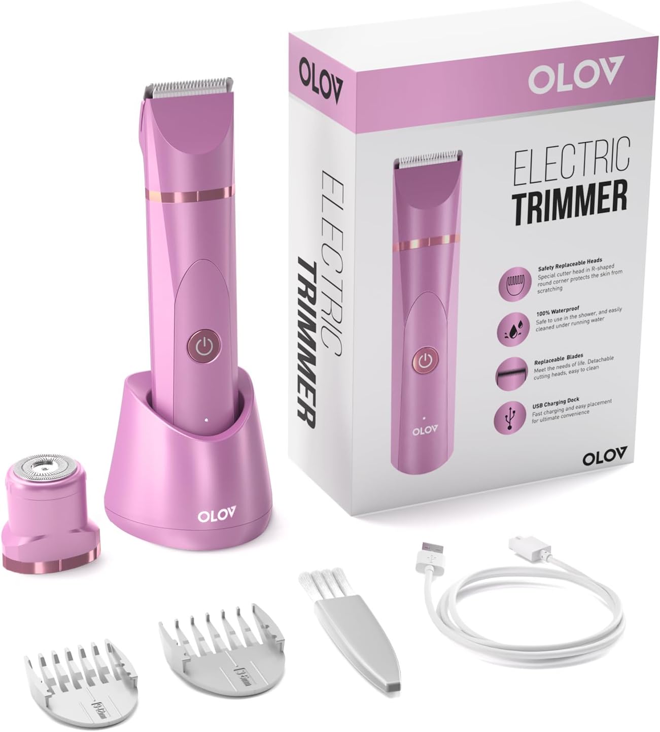  Electric Body Hair Trimmer - Groin Trimmer for Men - Bikini Trimmer Women - Wet/Dry Shaver Groomer, Replaceable Ceramic Blade Heads, USB Recharge Dock, Waterproof Hygiene Razor,Purple-Aldronix