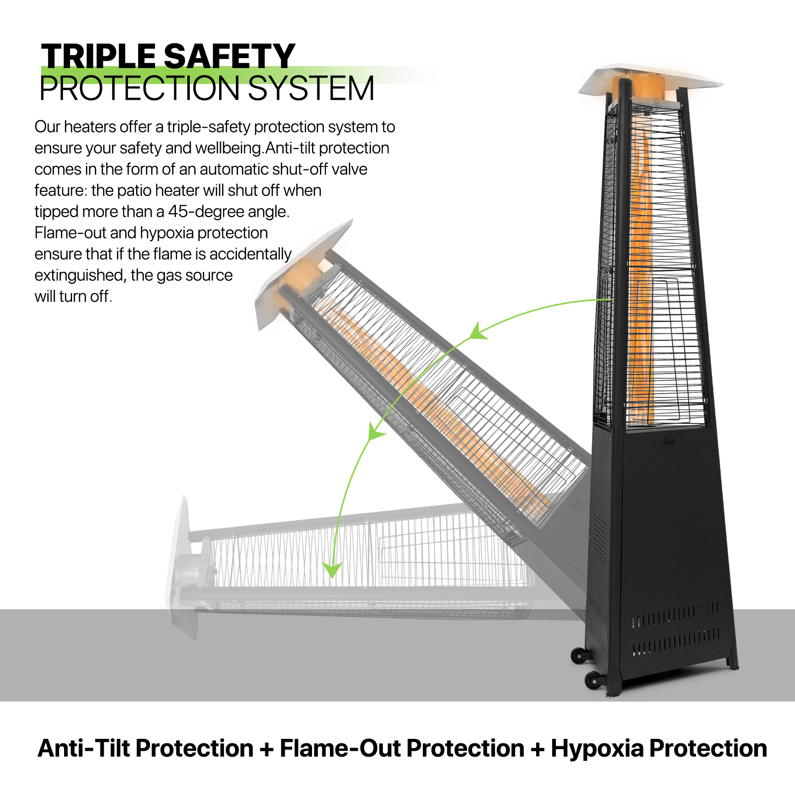 42,000 BTU Pyramid Patio Heater with Wheels, Outdoor Propane Gas Standing Flame Heater for Patio Backyard Garden, Black-Aldronix