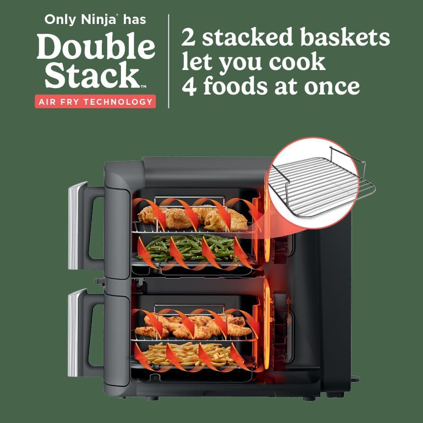 Ninja Air Fryer, 10QT DoubleStack XL 2-Basket, Compact Design, Cooks 5lb Whole Chicken, Feeds Up to 8 People, 6-in-1 Air Fryer, Roast, Bake & More, Easy to Clean, Dishwasher Safe Parts, Grey, SL401-Aldronix