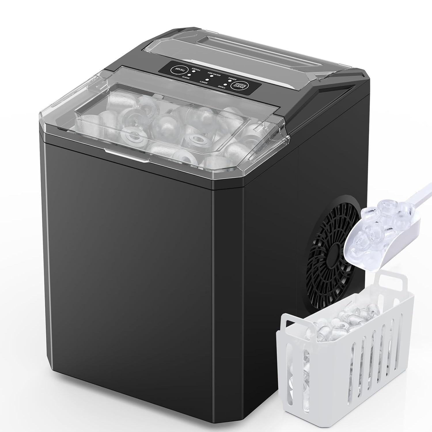Sweetcrispy Countertop Ice Maker, Portable Ice Machine Self-Cleaning, 9 Cubes in 6 Mins, 26 lbs/24Hrs, 2 Sizes of Bullet Ice for Home Party Office,Elegant Black-Aldronix