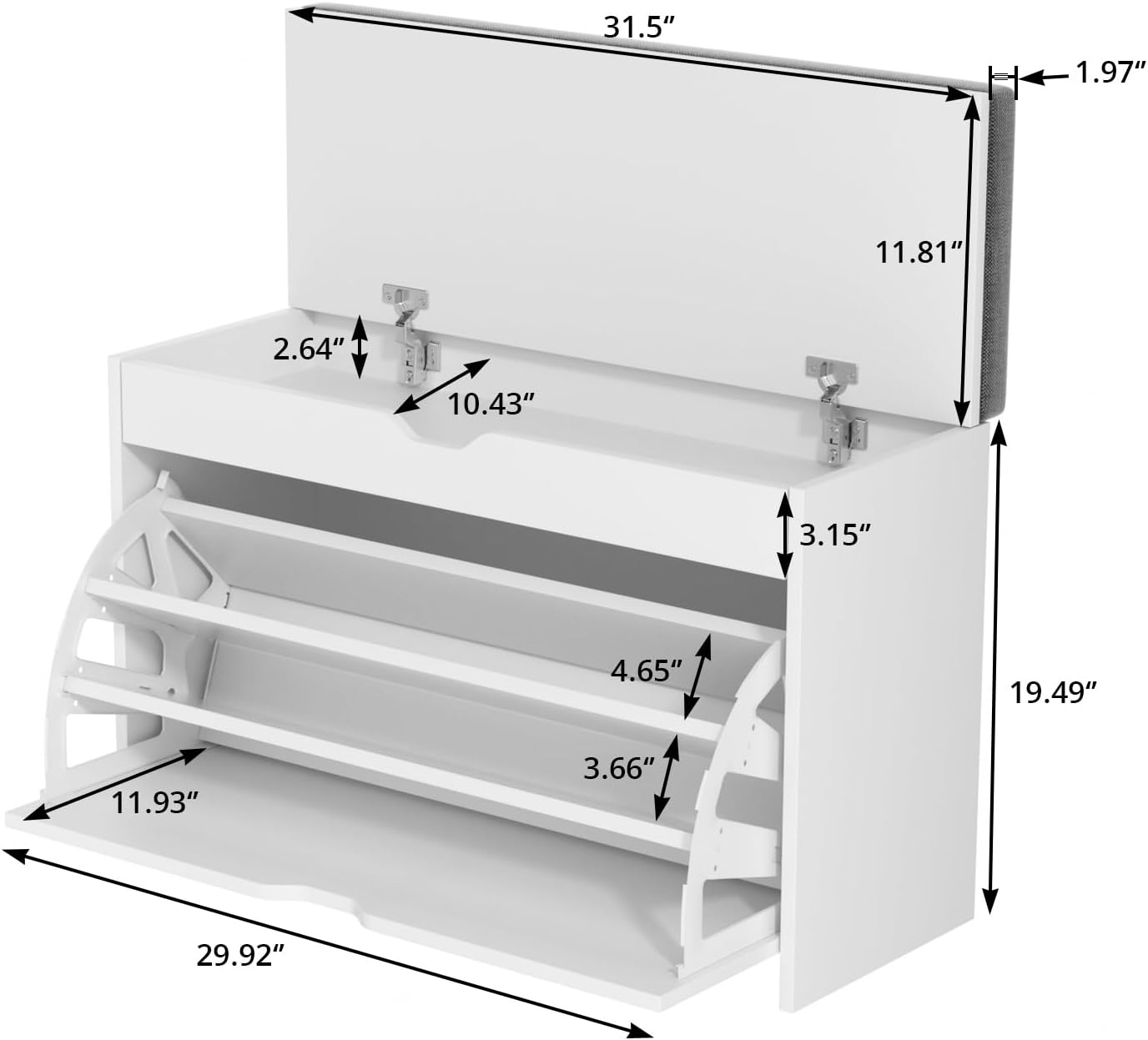  Shoe Storage Bench with 3-Tier Flip Drawer, Shoe Rack Bench with Adjustable Shelves & Hidden Storage Space, Shoe Organizer for Entryway, Hallway, Living Room, White-Aldronix