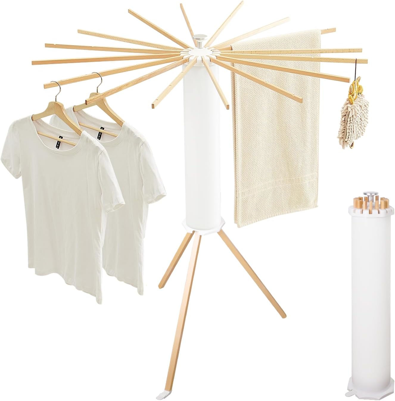 JOOM Tripod Clothes Drying Rack, Garment Rack Portable and Foldable Space Saving Laundry Drying Rack - Drying Rack Clothing Floor Folding Balcony Bedroom Household Wooden-Aldronix