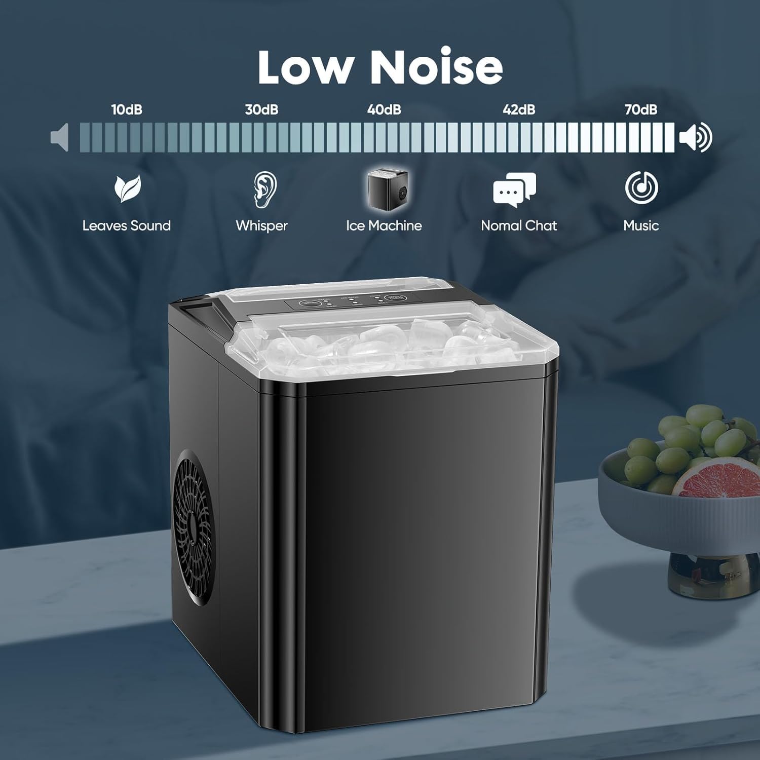 Sweetcrispy Countertop Ice Maker, Portable Ice Machine Self-Cleaning, 9 Cubes in 6 Mins, 26 lbs/24Hrs, 2 Sizes of Bullet Ice for Home Party Office,Elegant Black-Aldronix