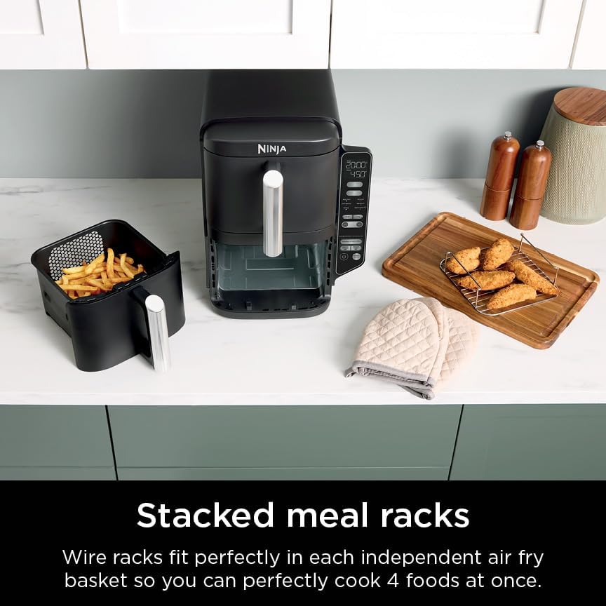Ninja Air Fryer, 10QT DoubleStack XL 2-Basket, Compact Design, Cooks 5lb Whole Chicken, Feeds Up to 8 People, 6-in-1 Air Fryer, Roast, Bake & More, Easy to Clean, Dishwasher Safe Parts, Grey, SL401-Aldronix