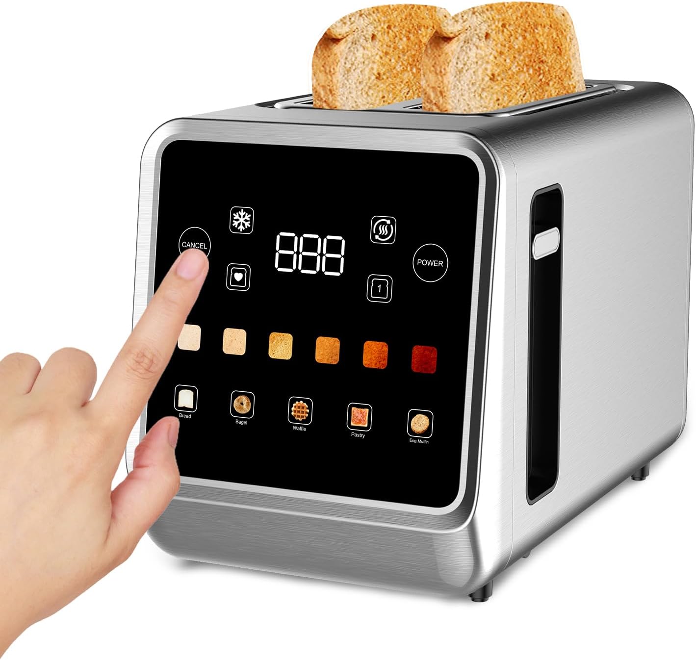 Toaster Touch Screen Toaster 2 Slice with LCD Display Stainless Steel Digital Timer Toasters 6 Bread Types& 6 Shade Settings Smart Extra Wide Slots Tostadora With Bagel Cancel,Defrost Functions-Aldronix