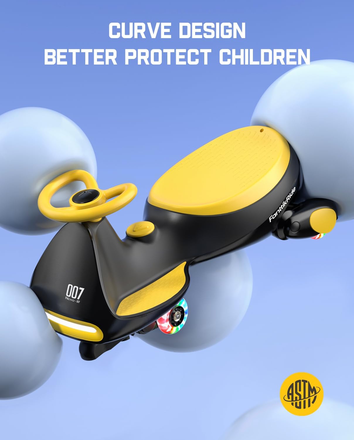 FanttikRide 12V N7 Pro Electric Wiggle Car with Pedal, Rechargeable Battery, CyberWiggle, 2 in 1 Swing Car, 2 Speed, Anti-Rollover, Flashing Wheels, Bluetooth, for Ages 3 and Up, 150 Lbs, Blue-Aldronix