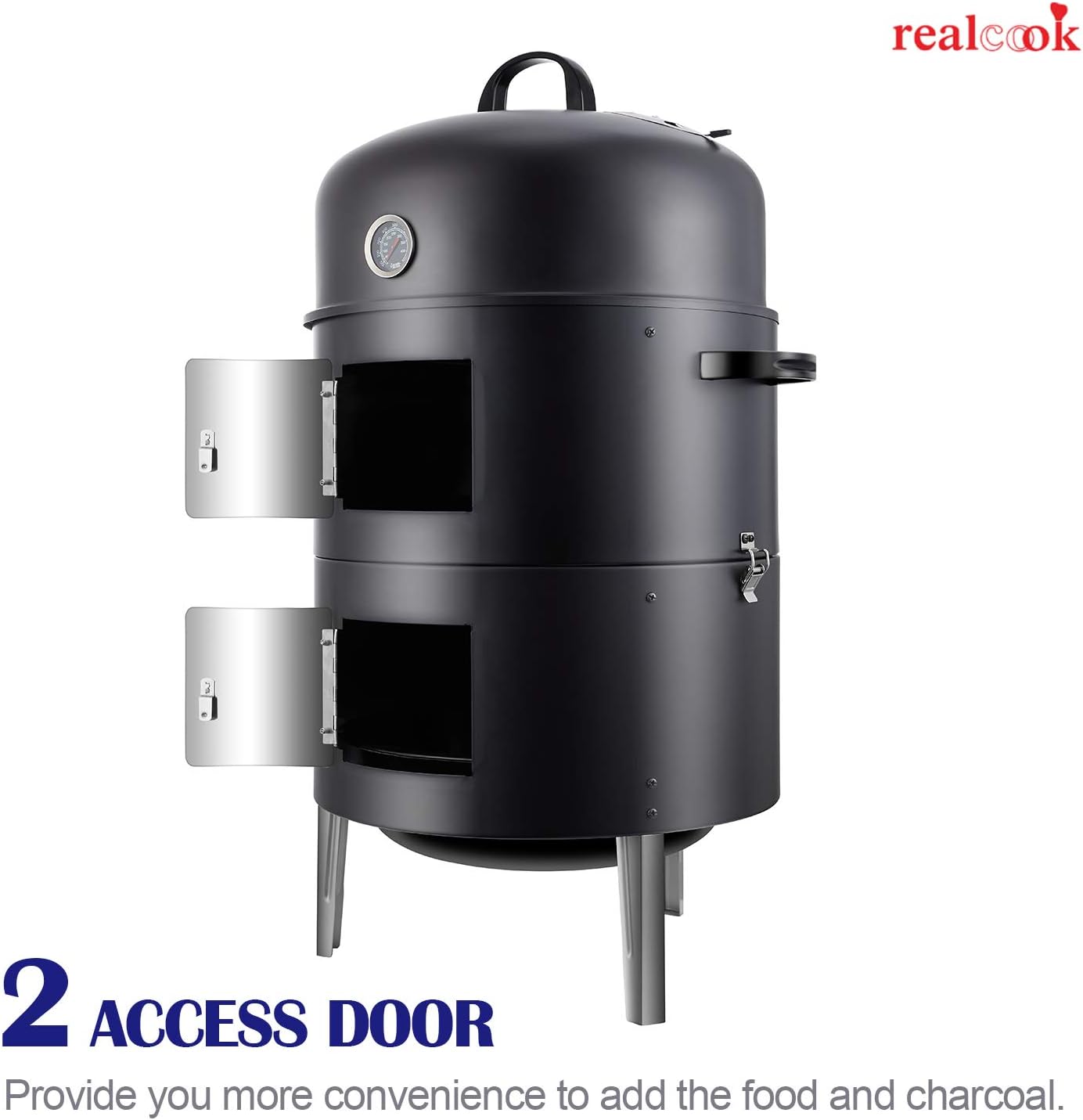 Vertical 17 Inch Steel Charcoal Smoker, Heavy Duty Round BBQ Grill for Outdoor Cooking, Black