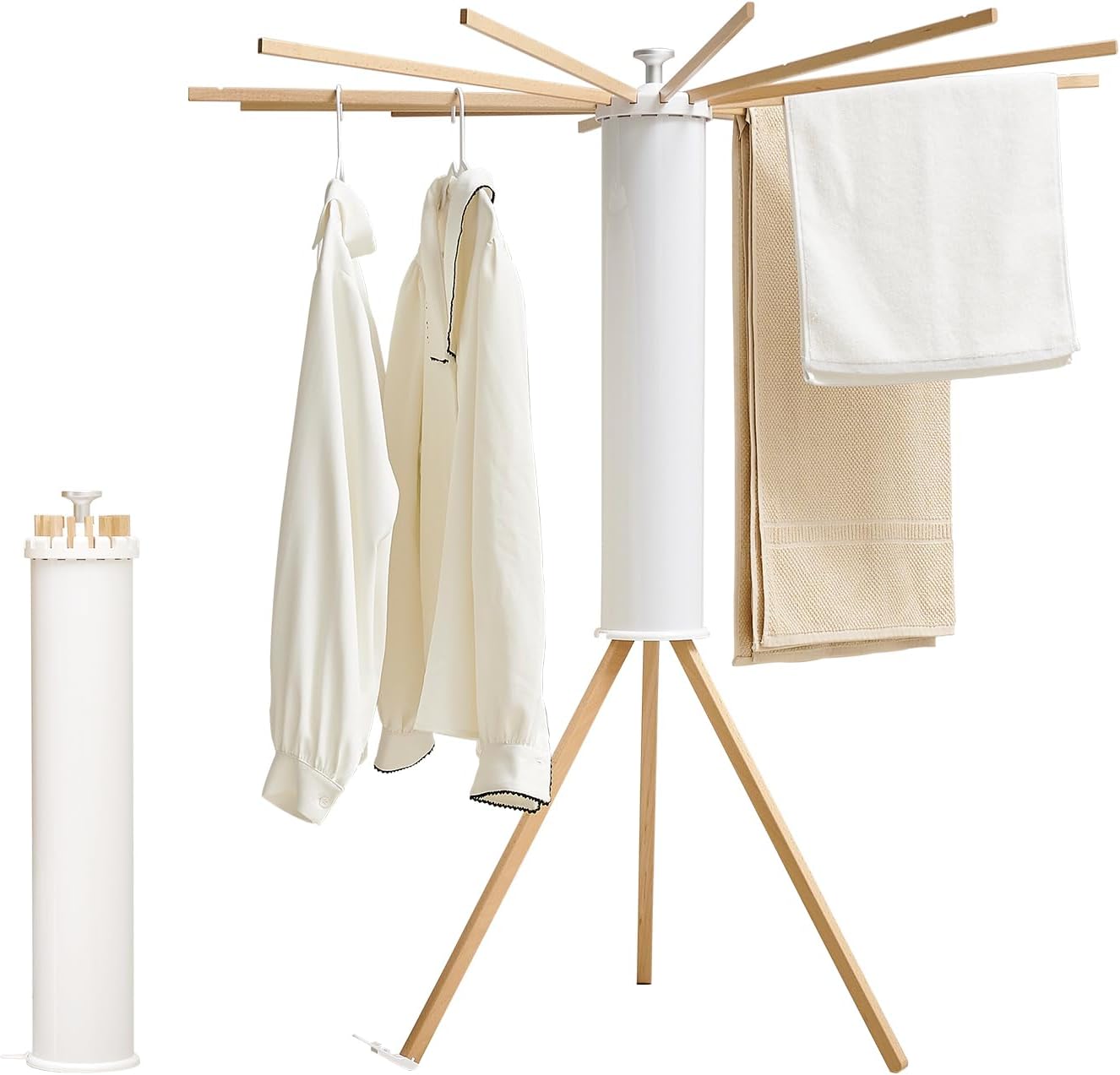 JOOM Tripod Clothes Drying Rack, Garment Rack Portable and Foldable Space Saving Laundry Drying Rack - Drying Rack Clothing Floor Folding Balcony Bedroom Household Wooden-Aldronix