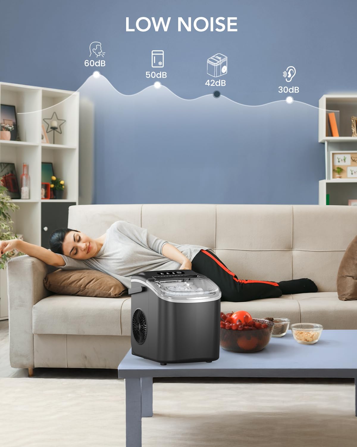 Ice Maker Countertop, Efficient Easy Carry Ice Machine, Self-Cleaning Ice Maker with Ice Scoop & Basket, 9pcs/ 8mins 26.6Lbs Per Day for Home/Office/Kitchen,Black-Aldronix