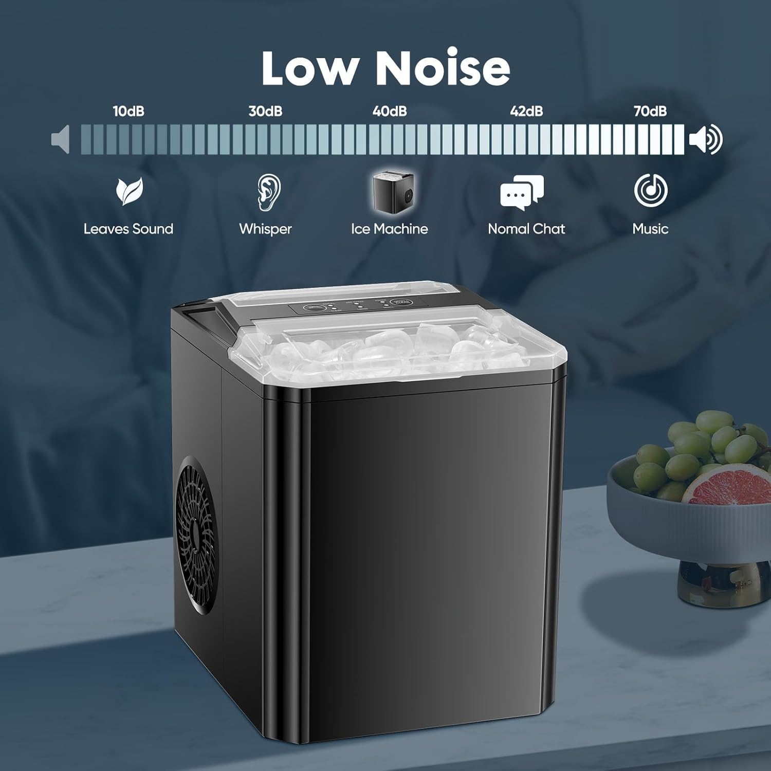 Sweetcrispy Countertop Ice Maker, Portable Ice Machine Self-Cleaning, 9 Cubes in 6 Mins, 26 lbs/24Hrs, 2 Sizes of Bullet Ice for Home Party Office,Elegant Black-Aldronix